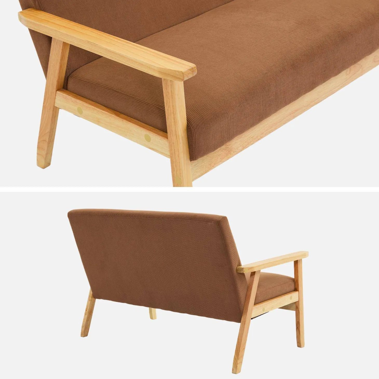 Tweezits bankje van hout met corduroy zitting