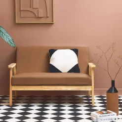 Tweezits bankje van hout met corduroy zitting