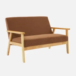Tweezits bankje van hout met corduroy zitting