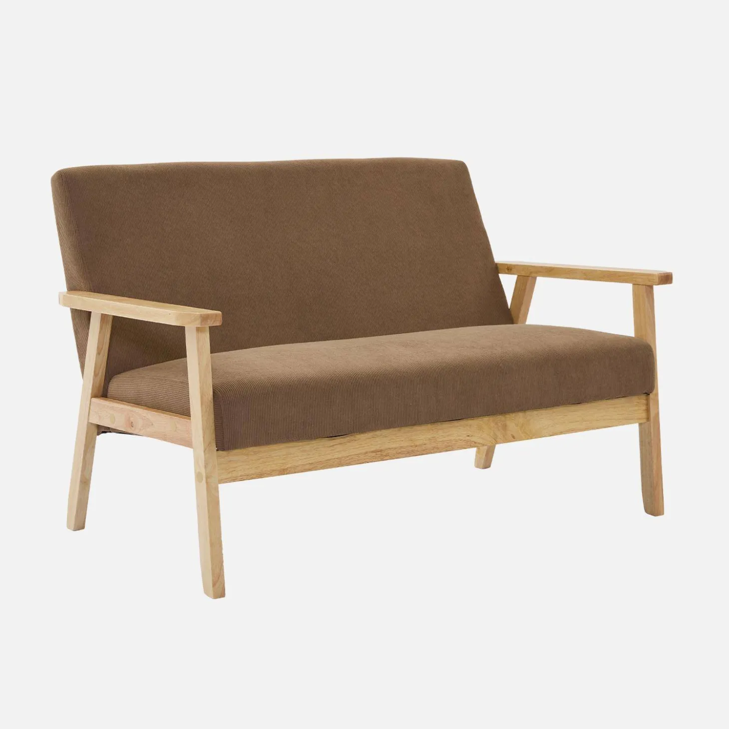 Tweezits bankje van hout met corduroy zitting