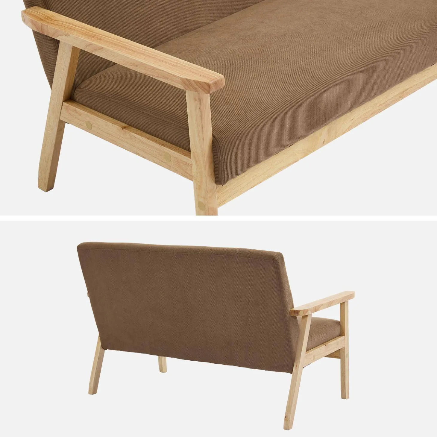 Tweezits bankje van hout met corduroy zitting