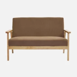 Tweezits bankje van hout met corduroy zitting