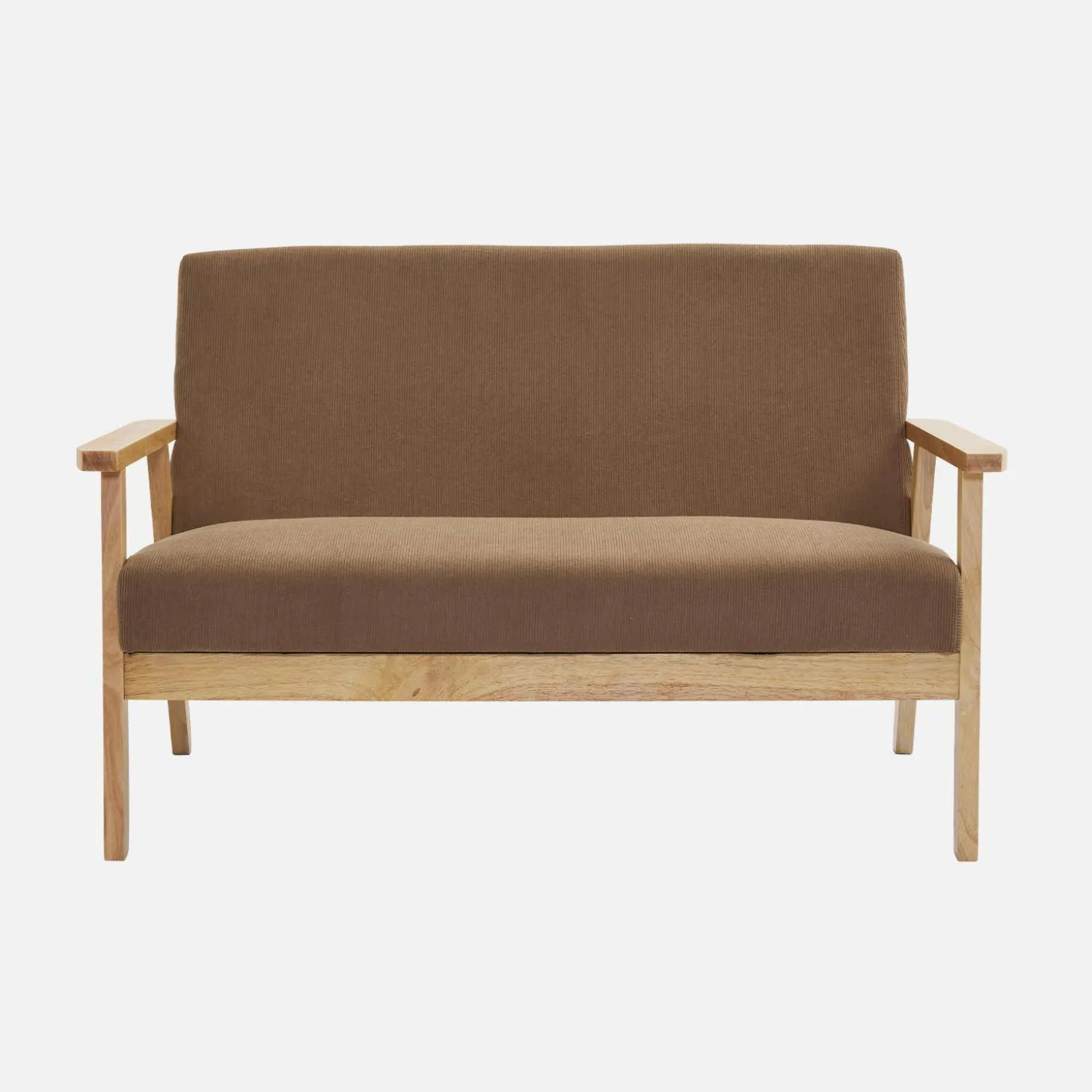 Tweezits bankje van hout met corduroy zitting