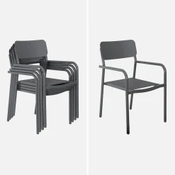 Uitschuifbare aluminium tuintafel, 8 textilène stoelen.