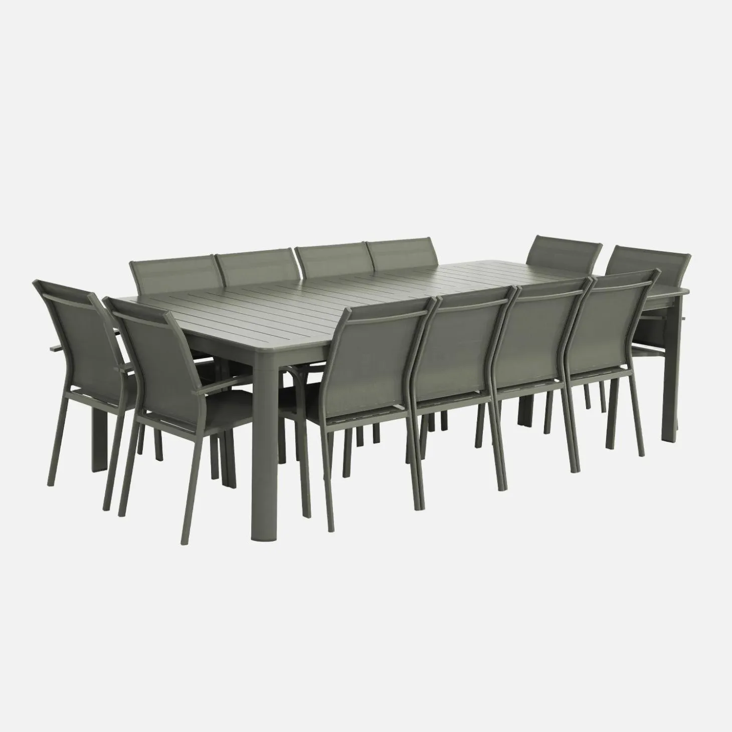 Uitschuifbare aluminium tuintafel met 12 stoelen