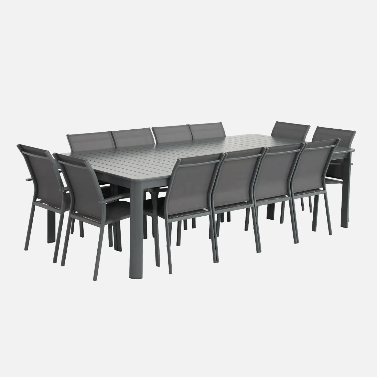 Uitschuifbare aluminium tuintafel met 12 stoelen