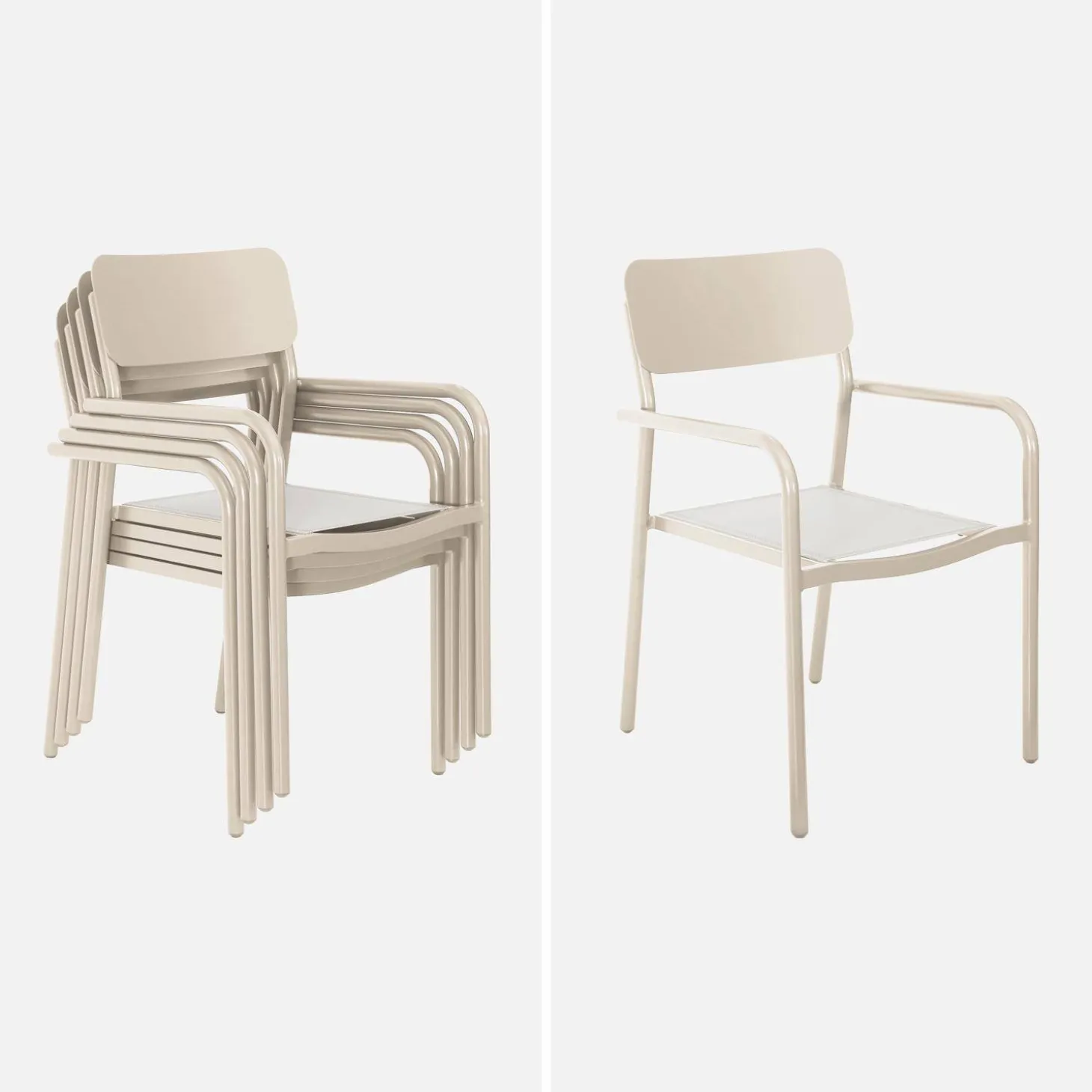 Uitschuifbare aluminium tuintafel, 8 textilène stoelen.