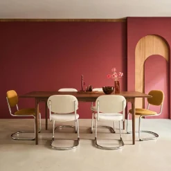 Uitschuifbare eettafel rechthoekig rubberhout en essenfineer 6-8 plaatsen