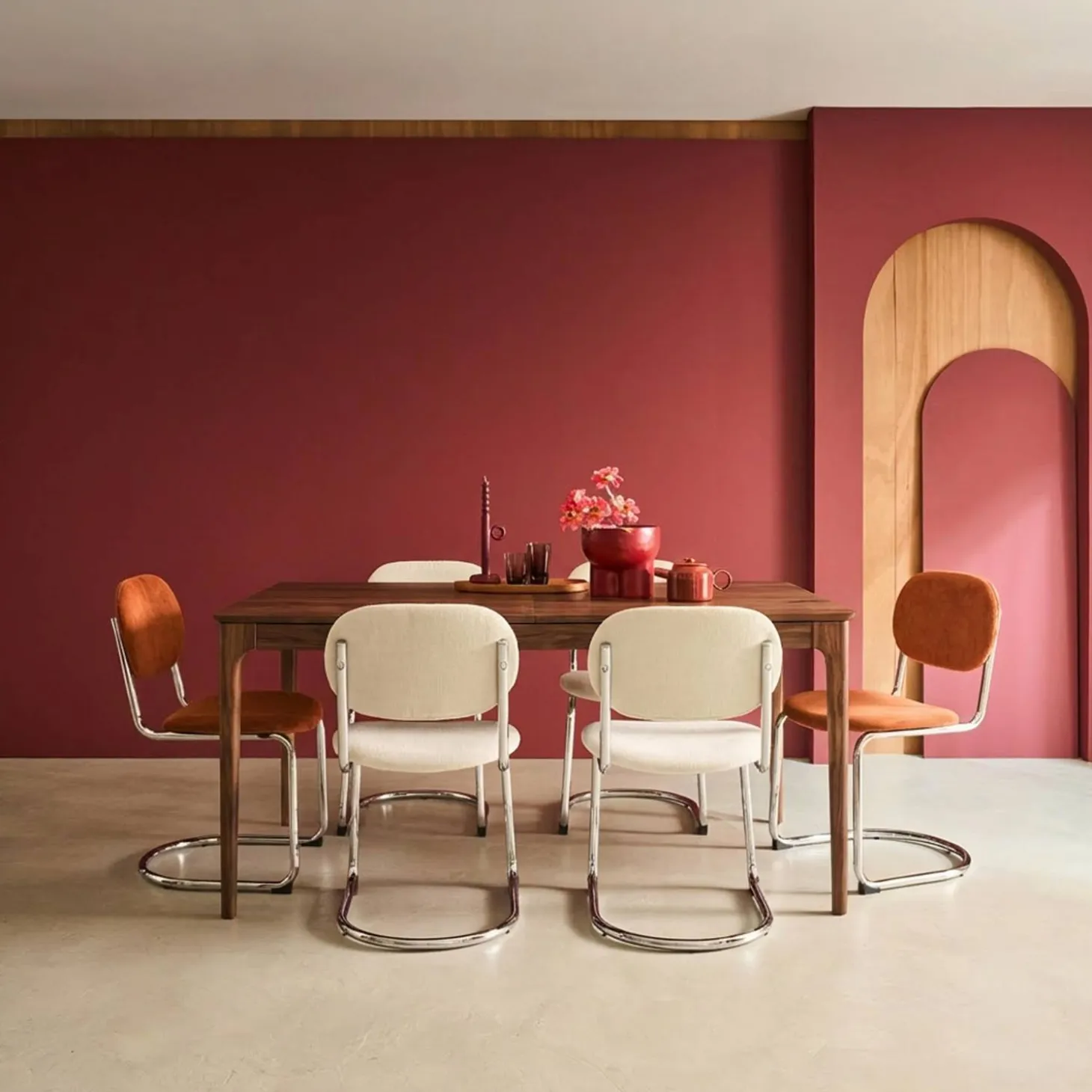 Uitschuifbare eettafel rechthoekig rubberhout en essenfineer 6-8 plaatsen