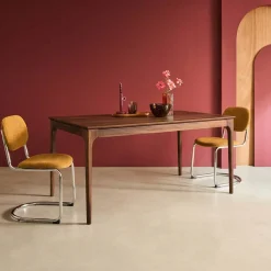 Uitschuifbare eettafel rechthoekig rubberhout en essenfineer 6-8 plaatsen
