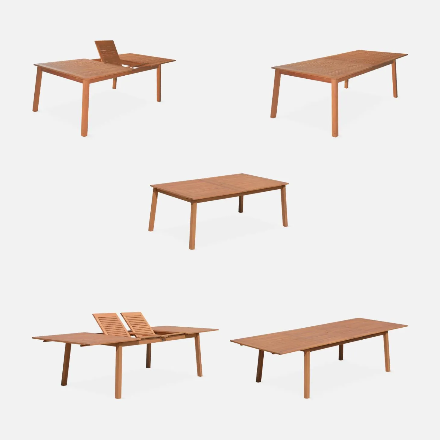 Uitschuifbare houten tuintafel met 10 stoelen