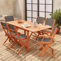 Uitschuifbare houten tuintafel, 6 stoelen