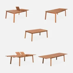 Uitschuifbare houten tuintafel met 10 stoelen