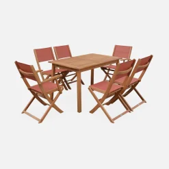 Uitschuifbare houten tuintafel, 6 stoelen