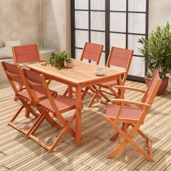 Uitschuifbare houten tuintafel, 6 stoelen