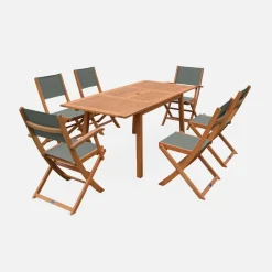Uitschuifbare houten tuintafel, 6 stoelen