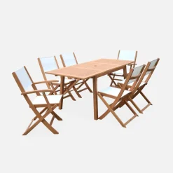 Uitschuifbare houten tuintafel, 6 stoelen