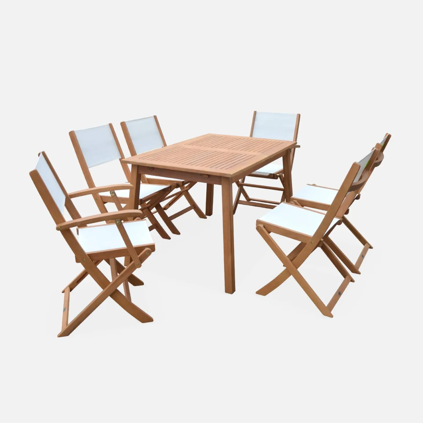 Uitschuifbare houten tuintafel, 6 stoelen