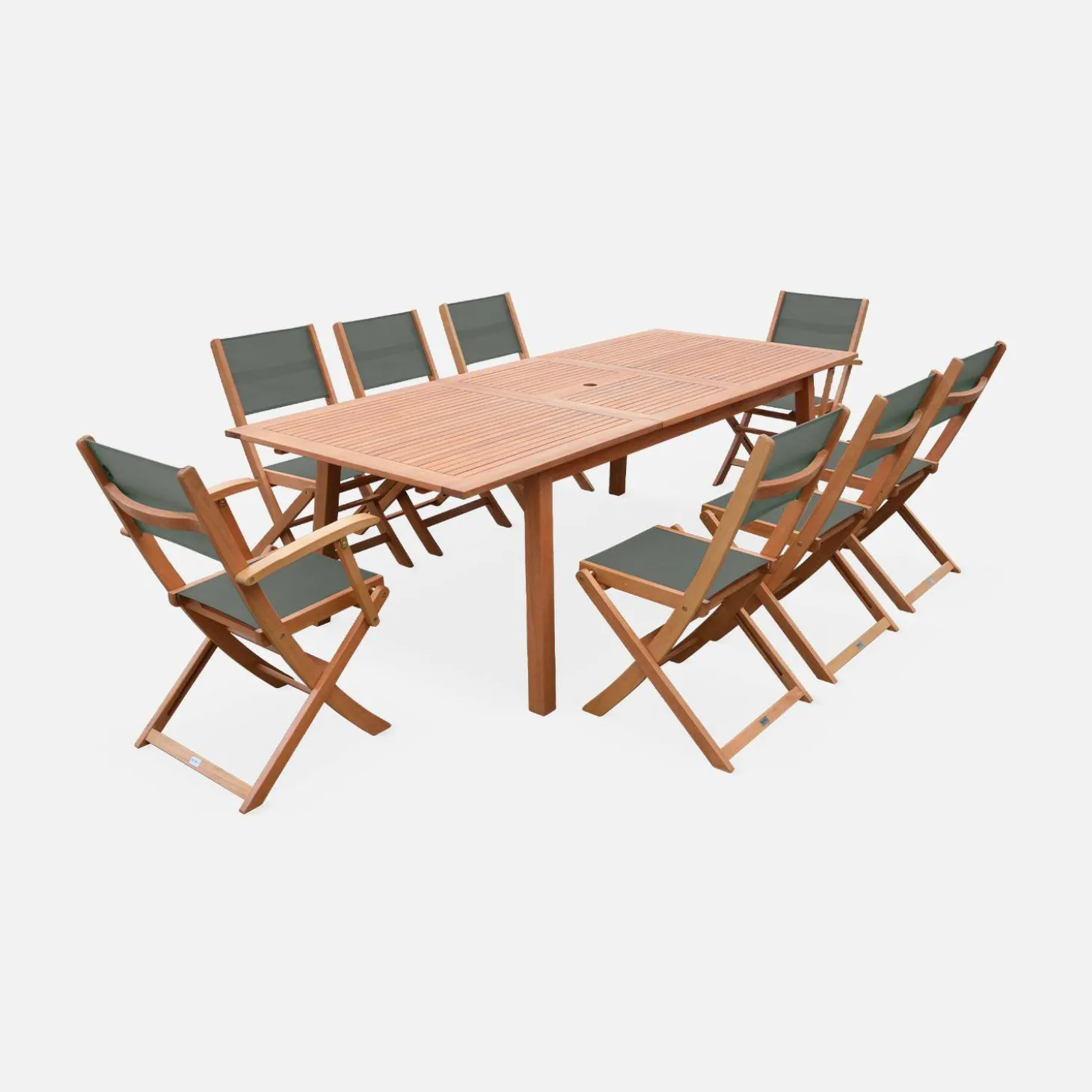 Uitschuifbare houten tuintafel met 8 stoelen