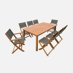 Uitschuifbare houten tuintafel met 8 stoelen