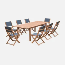 Uitschuifbare houten tuintafel met 8 stoelen