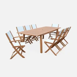 Uitschuifbare houten tuintafel met 8 stoelen