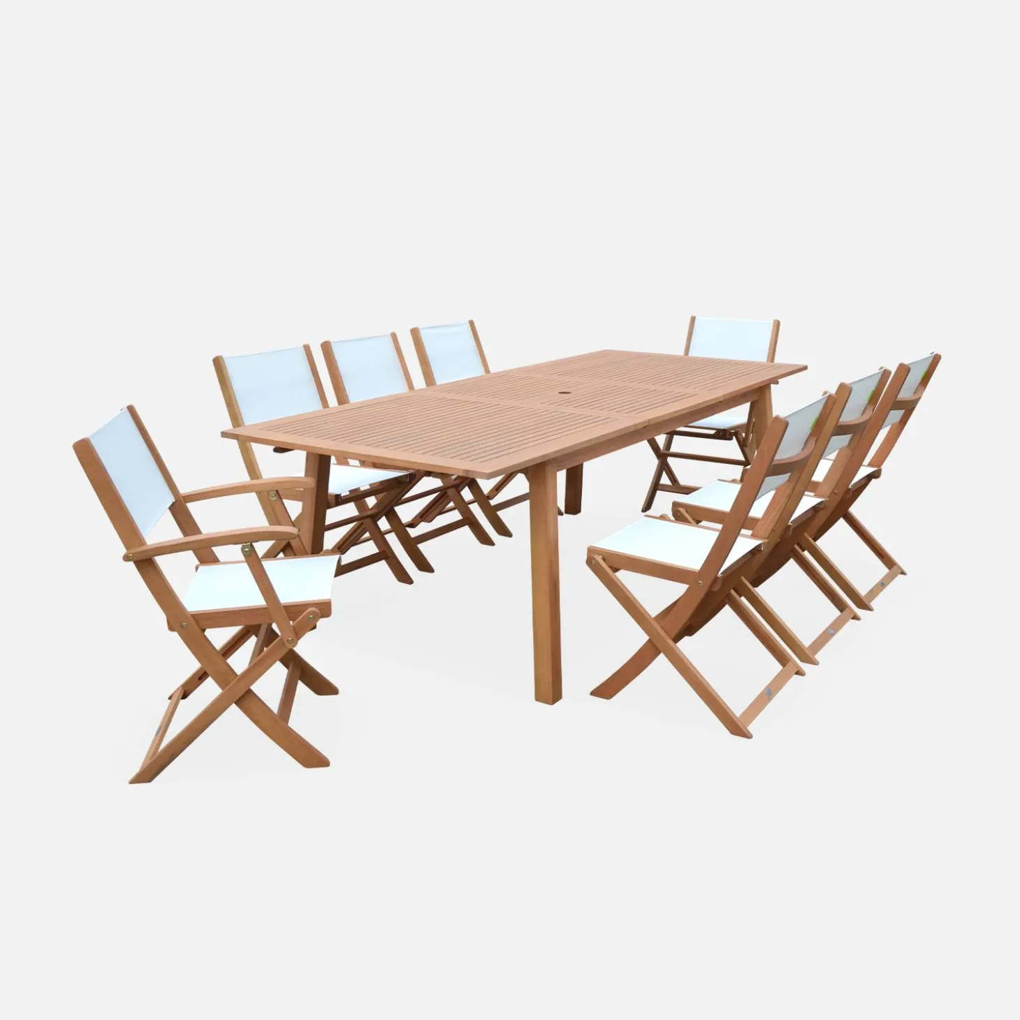 Uitschuifbare houten tuintafel met 8 stoelen