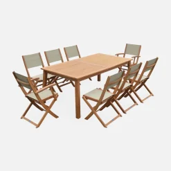 Uitschuifbare houten tuintafel met 8 stoelen