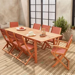 Uitschuifbare houten tuintafel met 8 stoelen