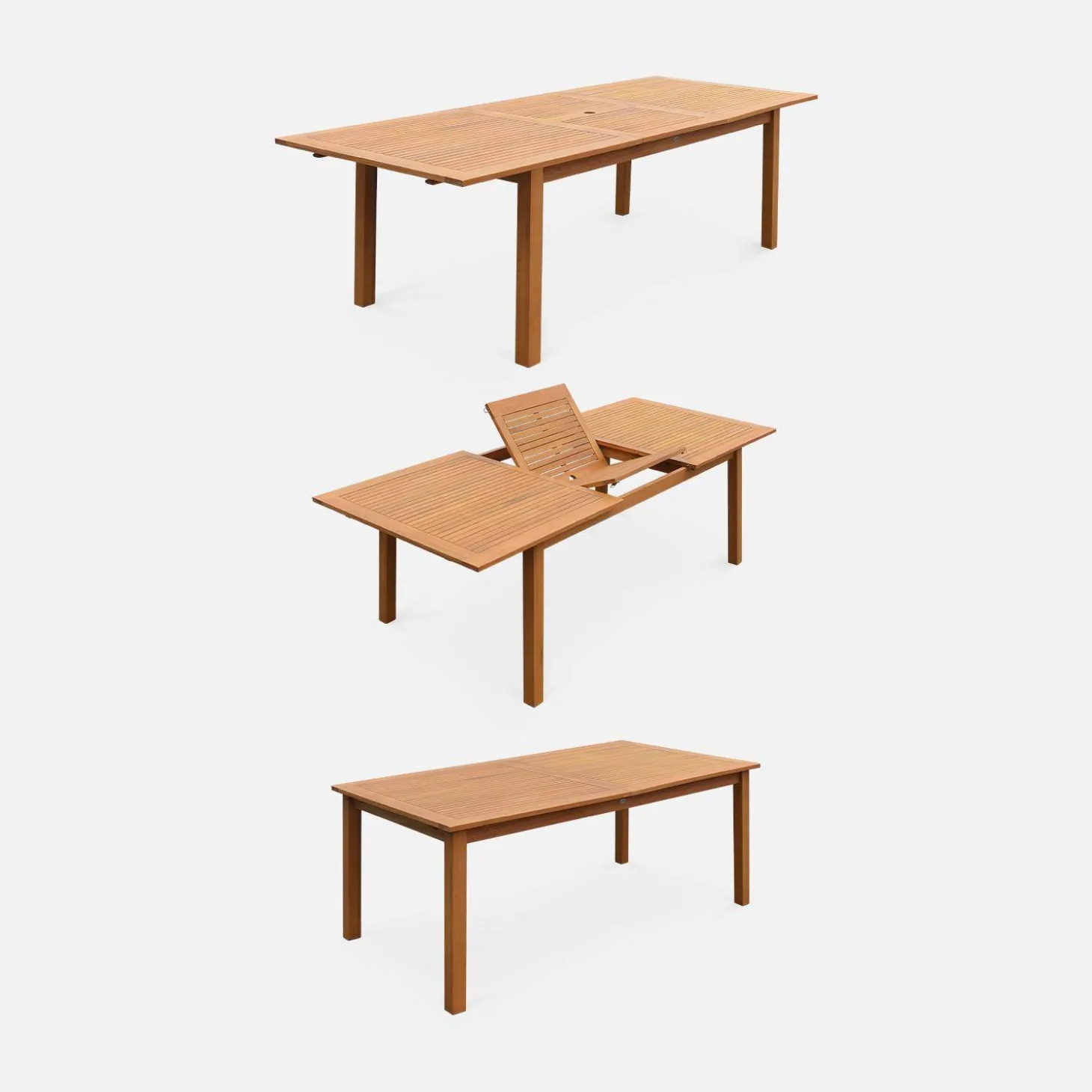 Uitschuifbare houten tuintafel met 8 stoelen