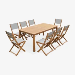 Uitschuifbare houten tuintafel met 8 stoelen