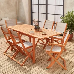 Uitschuifbare houten tuintafel, 6 stoelen