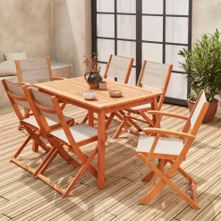 Uitschuifbare houten tuintafel, 6 stoelen