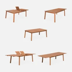 Uitschuifbare houten tuintafel met 10 stoelen