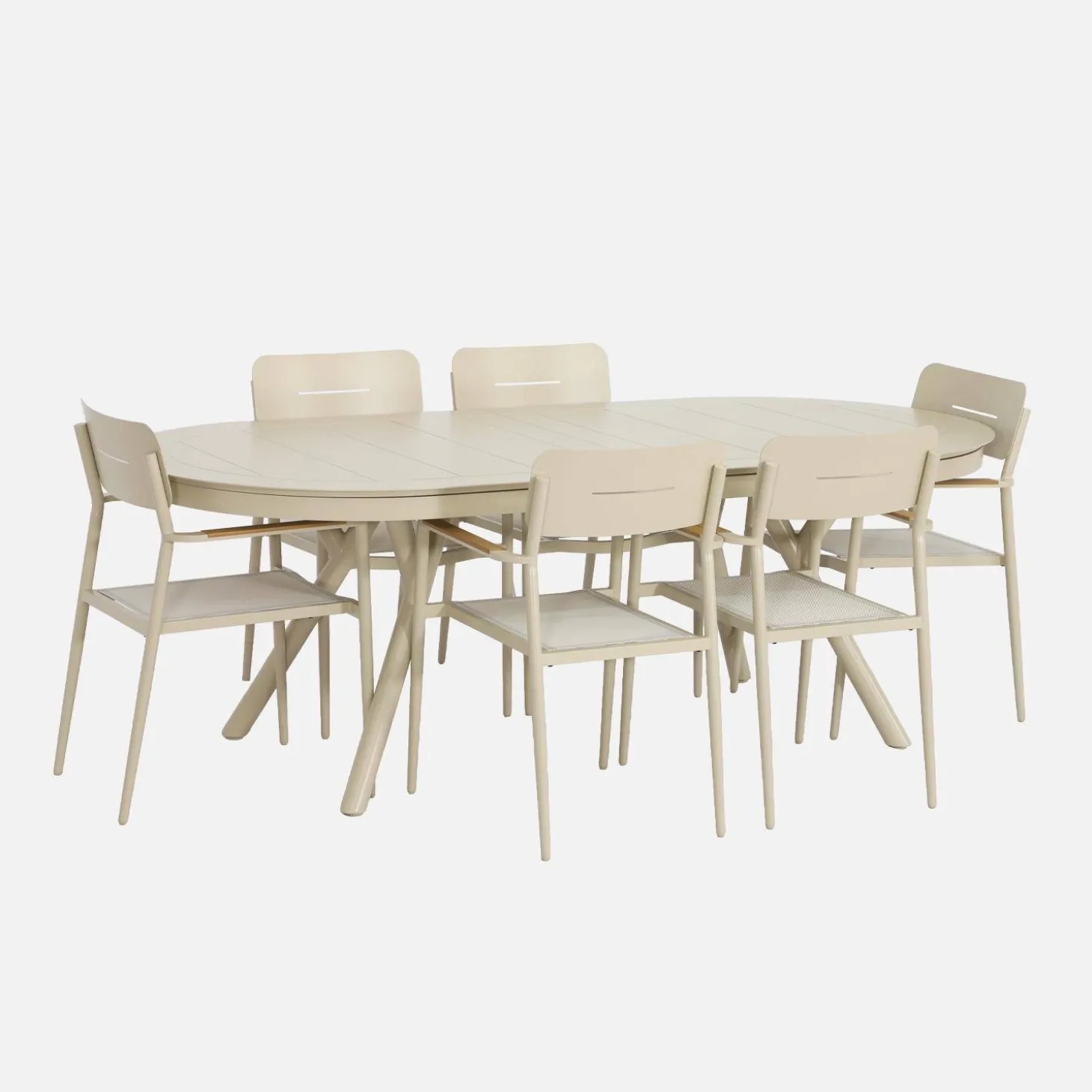 Uitschuifbare ovale tuintafel van aluminium en 6 stoelen