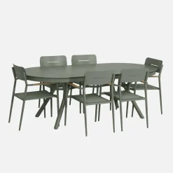 Uitschuifbare ovale tuintafel van aluminium en 6 stoelen