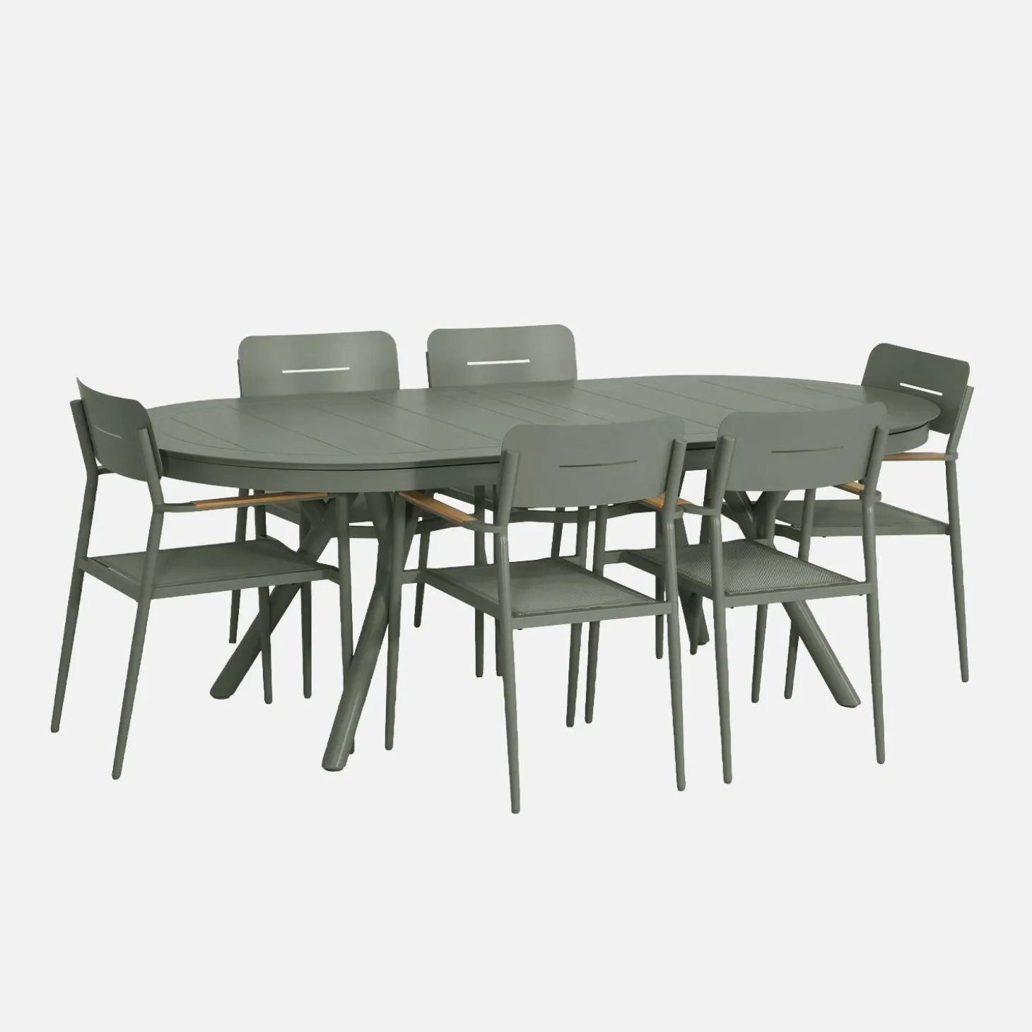 Uitschuifbare ovale tuintafel van aluminium en 6 stoelen