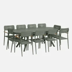 Uitschuifbare ovale tuintafel van aluminium en 10 stoelen
