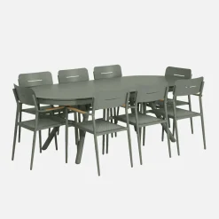 Uitschuifbare ovale tuintafel van aluminium en 8 stoelen
