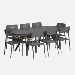 Uitschuifbare ovale tuintafel van aluminium en 8 stoelen