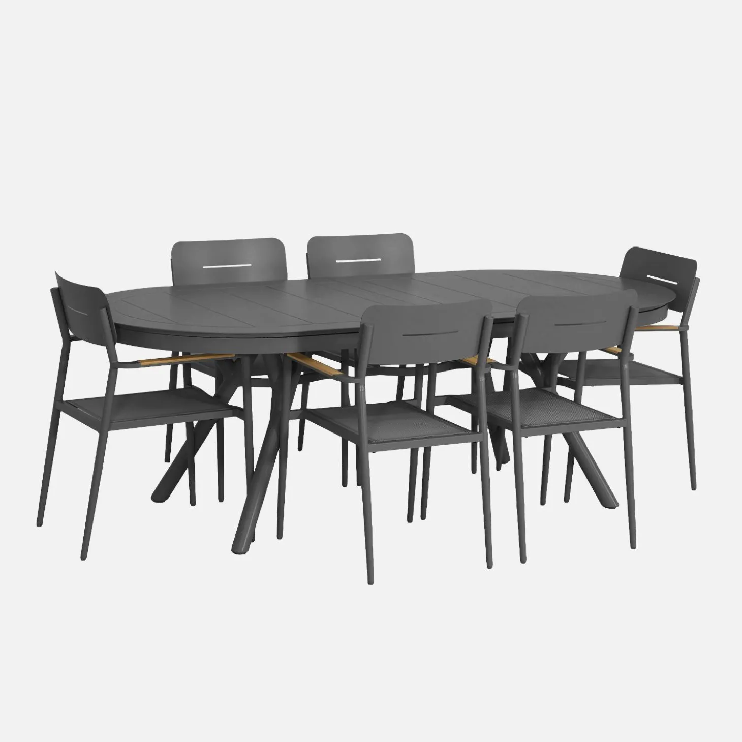 Uitschuifbare ovale tuintafel van aluminium en 6 stoelen