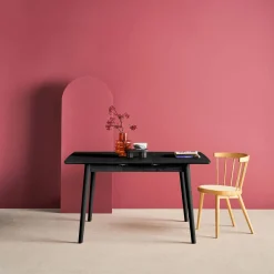 Uitschuifbare rechthoekige eettafel rubberhout en eikenfineer 4-6 plaatsen