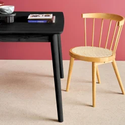 Uitschuifbare rechthoekige eettafel rubberhout en eikenfineer 4-6 plaatsen