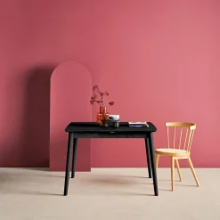 Uitschuifbare rechthoekige eettafel rubberhout en eikenfineer 4-6 plaatsen