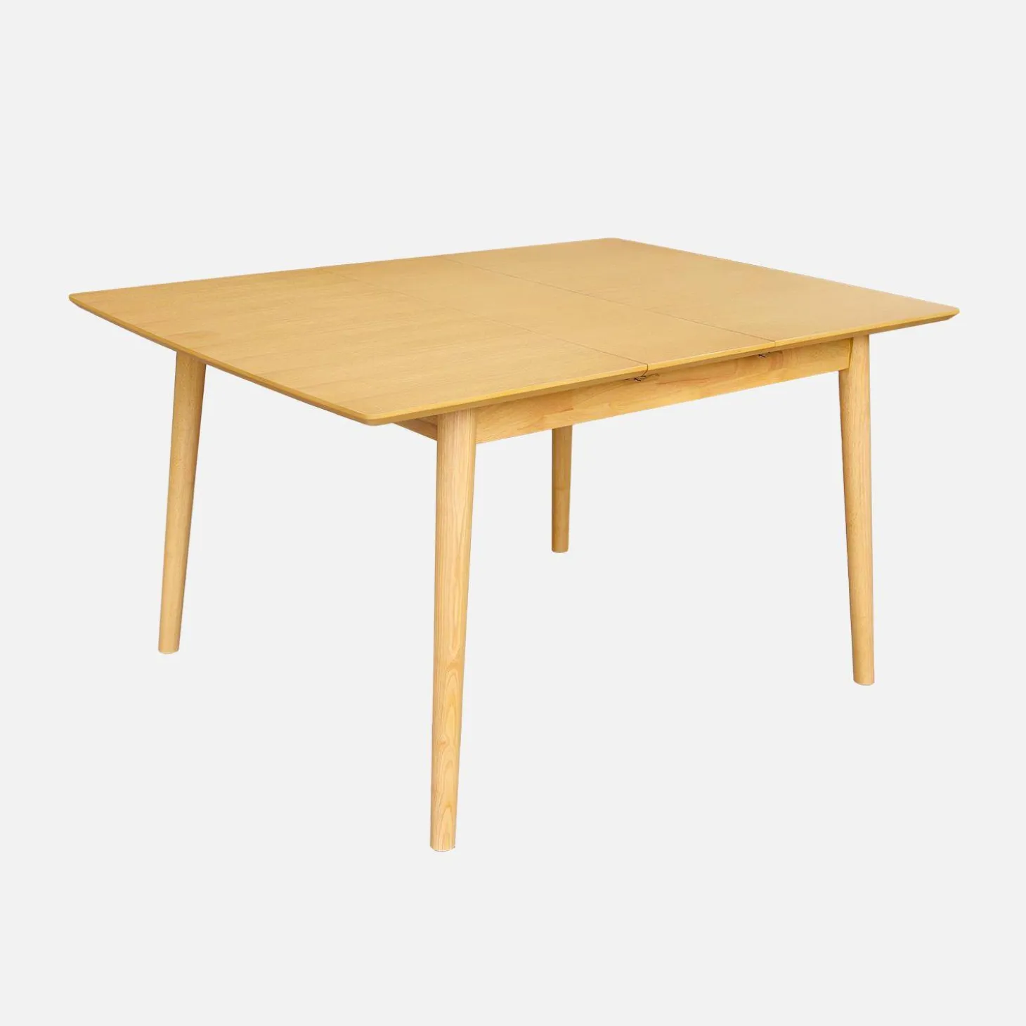 Uitschuifbare rechthoekige eettafel rubberhout en eikenfineer 4-6 plaatsen