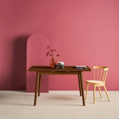 Uitschuifbare rechthoekige eettafel rubberhout en eikenfineer 4-6 plaatsen