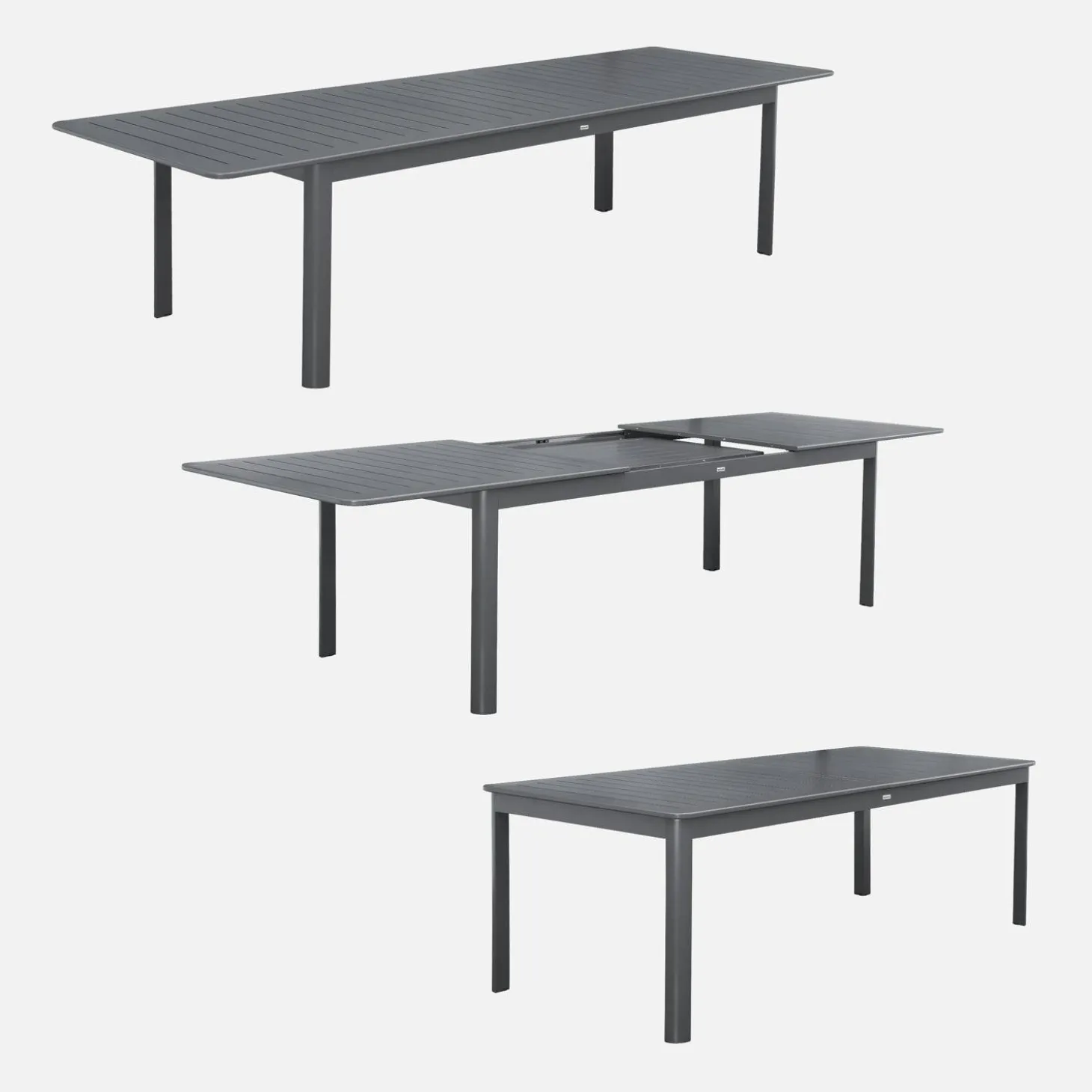 Uitschuifbare tuintafel van aluminium en textileen, 10 stoelen