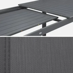 Uitschuifbare tuintafel van aluminium en textileen, 10 stoelen