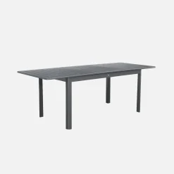 Uitschuifbare tuintafel van aluminium, 6 stoelen, waarvan 2 met armleuning