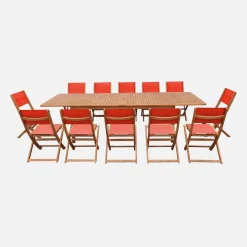 Uitschuifbare tuintafel van hout met 12 stoelen